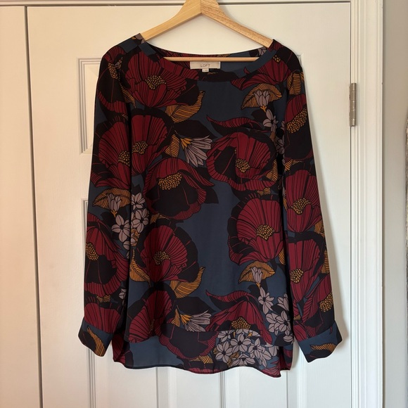 Lot of 2 Loft Floral Print Long Sleeve Blouse Tops L Dark Academic Business Work - Picture 9 of 16